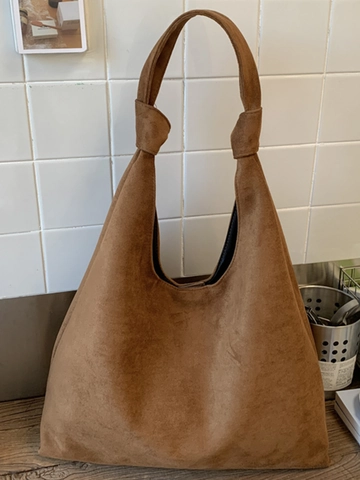 Minimalist Women Large Capacity PU Leather Tote Bag Fashion Commute Shoulder Bag With Knotted Strap Slouchy Hobo Bag