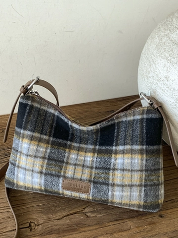 Damen Retro Gitter Karo Schultertasche Minimalistische PU Leder Polyester Große Kapazität Tote Pendler Baguette Tasche Mode Handtasche