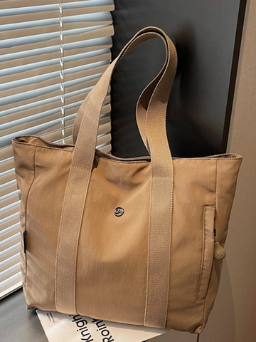 Large Capacity Canvas Tote Bag For Women Simplicity Solid Color Shoulder Bag For Commuting Daily School Work Shopping