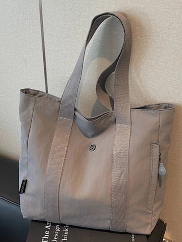 Large Capacity Canvas Tote Bag For Women Simplicity Solid Color Shoulder Bag For Commuting Daily School Work Shopping