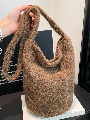 Damen Koreanischer Stil Mode Wollstoff Beuteltasche Süß Plüsch Blume Schultertasche Casual Herbst Winter Tote Handtasche