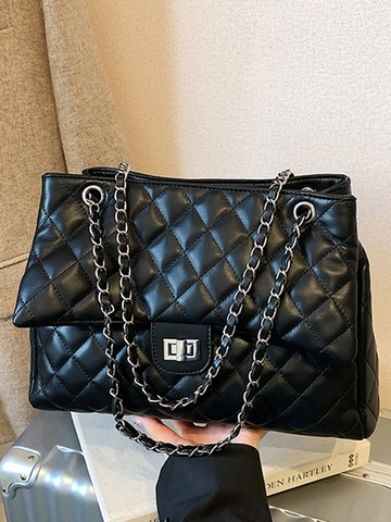 Bolso de Hombro Acolchado de Rombos para Mujer de Antelina Gran Capacidad Bolso Tote Correa de Cadena de Metal Bolso Urbano