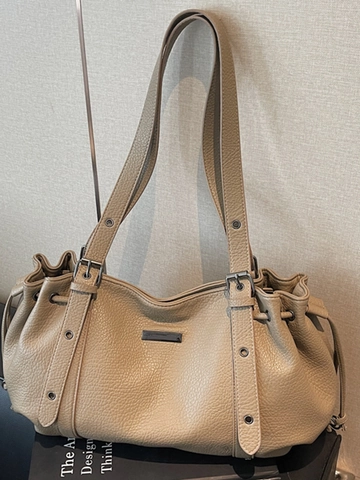Retro PU Leather Large Capacity Tote Bag For Women Pleated Drawstring Underarm Shoulder Bag Litchi Texture Urban Casual Handbag