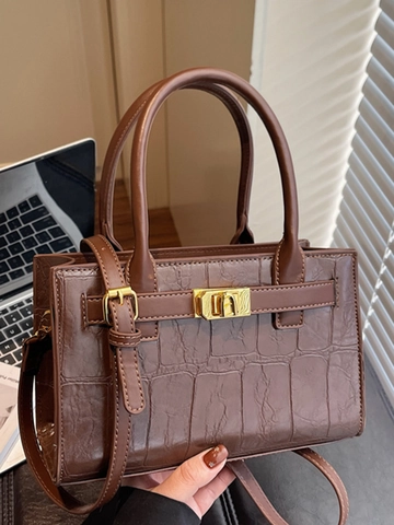 Sac à Épaule Élégant en Cuir PU Motif Crocodile Pour Femmes Fermoir Doré Vintage Sac à Main Mode Sac Shopping Quotidien