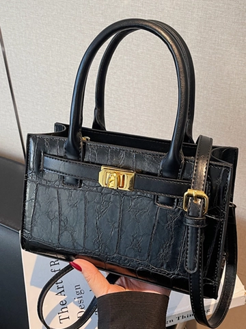 Sac à Épaule Élégant en Cuir PU Motif Crocodile Pour Femmes Fermoir Doré Vintage Sac à Main Mode Sac Shopping Quotidien