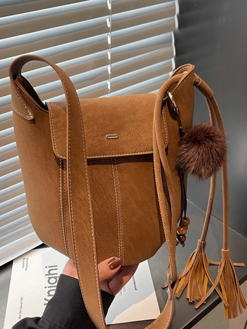 Borsa a Tracolla Minimalista Vintage in Flanella Smerigliata per Donna 2025 Inverno Nuova Borsa a Secchiello con Nappa