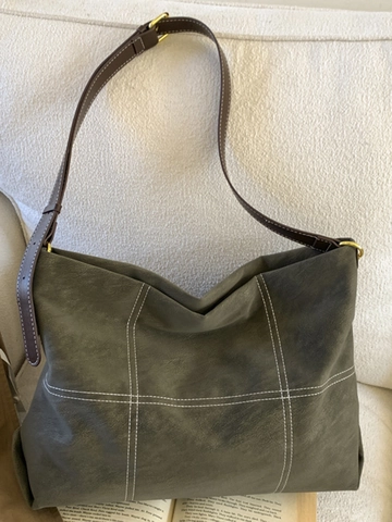 Sac Cabas Grande Capacité pour Femmes Cuir PU Minimaliste Rétro Sac à Épaule Avec Surpiqûres Contrastées Sac Hobo de Navette Style Coréen