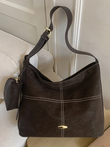 Borsa a Spalla Hobo da Donna Retro in Pelle PU Grande Capacità Con Mini Pochette Morbida Borsa Tote Con Cuciture a Contrasto per Pendolari