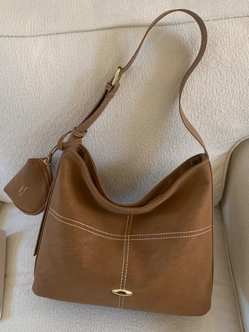 Borsa a Spalla Hobo da Donna Retro in Pelle PU Grande Capacità Con Mini Pochette Morbida Borsa Tote Con Cuciture a Contrasto per Pendolari