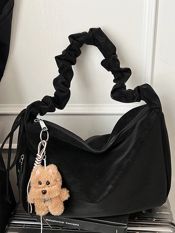 Sac à Épaule Nuage Plissé de Style Coréen pour Femmes Cuir PU de Haute Qualité Mode Grande Capacité Tote de Navette Avec Pendentif Ours Sac Hobo