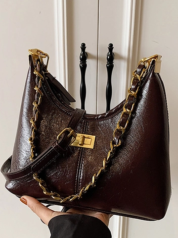 Vintage PU Leather Hobo Shoulder Bag For Women Large Capacity Retro Underarm Bag With Bear Pendant Chain Crossbody Handbag