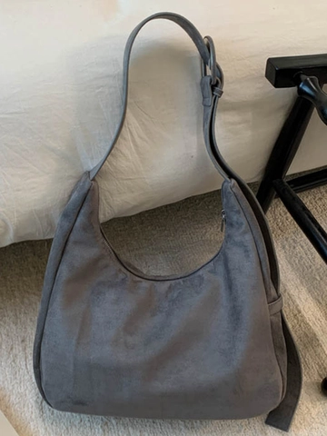 Bolso de Hombro Hobo Minimalista Para Mujer Textura Ante Cuero PU Gran Capacidad Color Sólido Bolso De Viaje Vintage