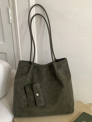 Women Retro PU Leather Tote Bag With Mini Pouch Large Capacity Shoulder Bag For Commuting Office Daily Work Casual