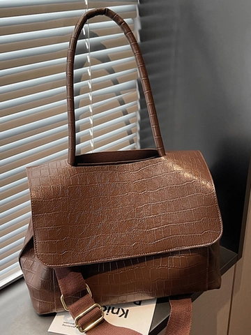 Borsa Tote da Donna Grande Capacità Motivo a Coccodrillo Borsa a Tracolla in Pelle PU Moda Urbana Borsa a Mano Pendolare Con Chiusura a Patta