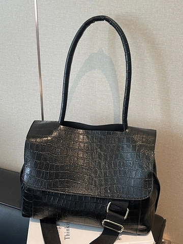Borsa Tote da Donna Grande Capacità Motivo a Coccodrillo Borsa a Tracolla in Pelle PU Moda Urbana Borsa a Mano Pendolare Con Chiusura a Patta