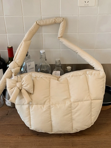 Damen Große Kapazität Gesteppt Puffer Umhängetasche Mode Schleife Lässig Tote Bag Einfaches Design Unterarmtasche Winter Handtasche
