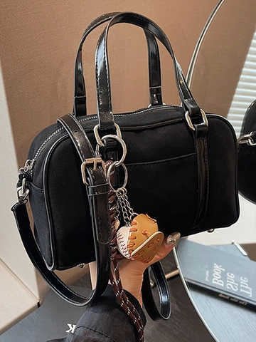 Borsa Bowling da Donna Vintage in Camoscio Patchwork Borsa a Tracolla Minimalista Casual Con Ciondolo da Baseball Borsa Boston Retro