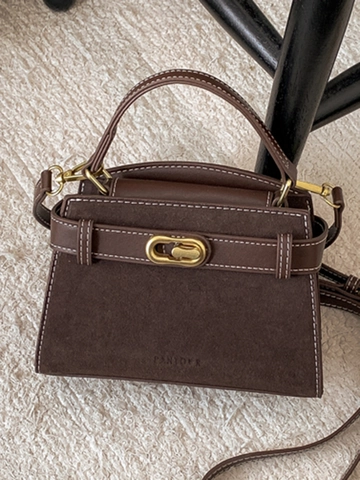 Damen Vintage PU Wildlederimitat Patchwork Schulranzen Tasche Kleine Quadratische Umhängetasche Retro Crossbody Handtasche