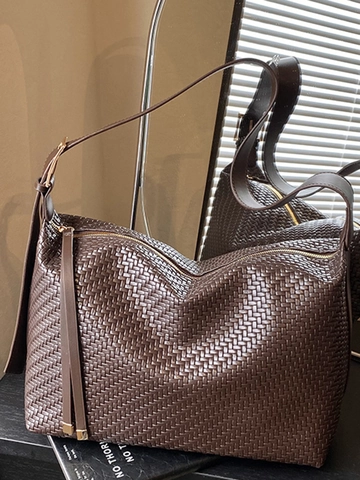 Borsa a Tracolla in Pelle PU Intrecciata da Donna Grande Capacità Borsa Hobo Vintage Retrò Borsa Sottobraccio Pendolare con Tracolla