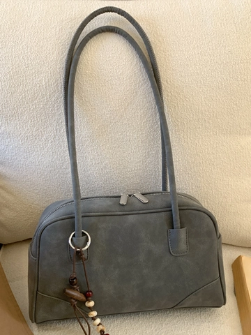 Retro Minimalist Frosted PU Leather Shoulder Bag For Women Fashion Beaded Charm Underarm Bag Vintage Casual Work Handbag