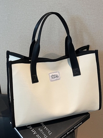 Bolso Tote de Mezclilla a Cuadros de Gran Capacidad para Mujer Bolso de Hombro Casual Color de Contraste Bolso de Viaje