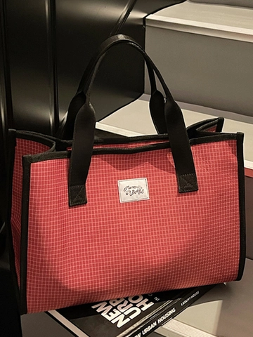 Bolso Tote de Mezclilla a Cuadros de Gran Capacidad para Mujer Bolso de Hombro Casual Color de Contraste Bolso de Viaje