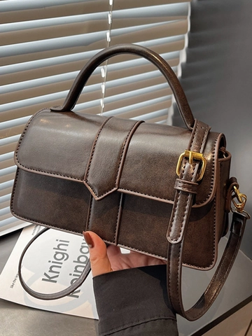 Borsa a Tracolla Quadrata in Pelle PU Vintage da Donna Borsa a Mano Minimalista con Fibbia Magnetica e Manico Superiore