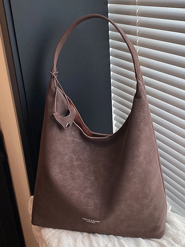 Women Large Capacity PU Leather Shoulder Bag Retro Hobo Tote Bag For Daily Commute Work Fashion Stitching Solid Color Bag