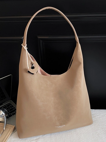 Women Large Capacity PU Leather Shoulder Bag Retro Hobo Tote Bag For Daily Commute Work Fashion Stitching Solid Color Bag