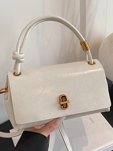 Bolso de Hombro de Cuero PU Vintage para Mujer Bolso de Mano Urbano Simple Con Cierre de Cerradura Detalle de Asa de Nudo Color Sólido