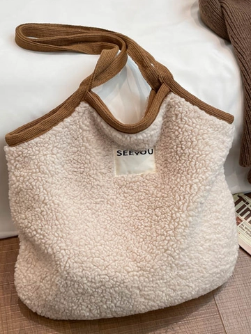 Damen Große Kapazität Wildleder Sherpa Tote Bag Winter Casual Plissee Achsel Schultertasche Minimalistisch Pendler Mode Handtasche