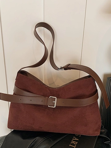Vintage Retro Frosted PU Leather Tote Bag Large Capacity Minimalist Shoulder Bag Solid Color Commuter Bag For Women