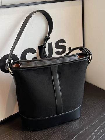 Dames Retro Gesplicete PU Leren Emmer Tas Minimalistisch Mat Textuur Schoudertas Woon-werkverkeer Crossbody Tas Mode Handtas