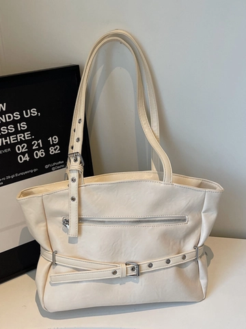 Sac Cabas Vintage en Cuir PU Grande Capacité pour Femme Style Biker Sac à Épaule Avec Boucle Métallique Fermeture Éclair