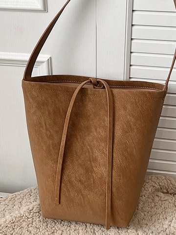 Borsa a Secchiello in Pelle PU di Grande Capacità da Donna Borsa a Tracolla in Stile Urbano Minimalista Con Coulisse