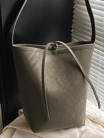 Borsa a Secchiello in Pelle PU di Grande Capacità da Donna Borsa a Tracolla in Stile Urbano Minimalista Con Coulisse