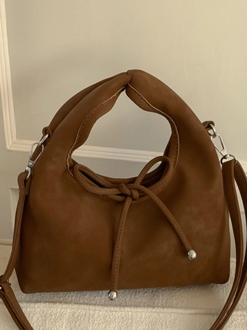 Minimalist PU Leather Crossbody Bag For Women Vintage Bowknot Decor Knot Handle Shoulder Handbag Daily Commuting Tote Bag