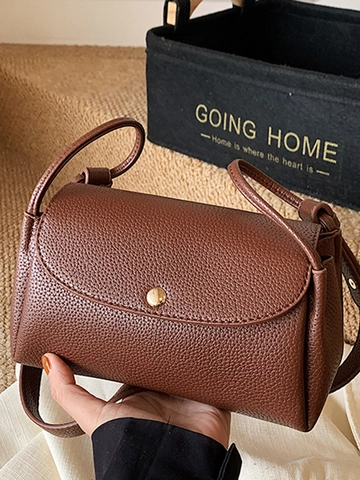 Bolso Bandolera Minimalista para Mujer en Cuero PU con Patrón de Lichi Bolso Cuadrado Color Sólido Con Hebilla Metálica Casual