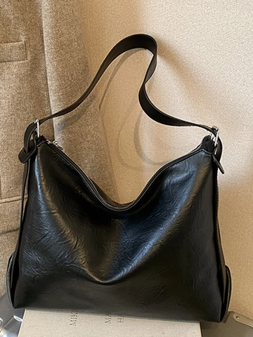Minimalist Large Capacity Tote Bag For Women PU Leather Solid Color Commuting Shoulder Bag With Zipper Closure Fashion Hobo Handbag