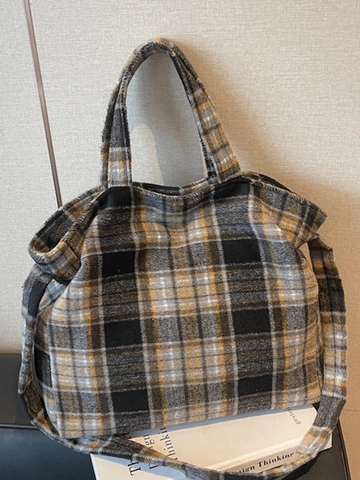 Damen Retro Karomuster Tote Bag Große Kapazität Fleece Umhängetasche Weiche Karierte Handtasche Für Den Täglichen Pendelverkehr Schule Studententasche