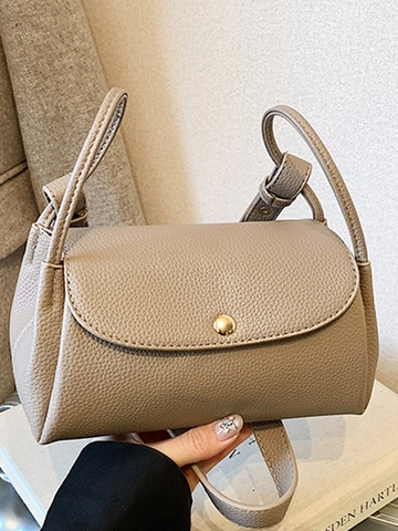Bolso Bandolera Minimalista para Mujer en Cuero PU con Patrón de Lichi Bolso Cuadrado Color Sólido Con Hebilla Metálica Casual