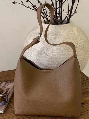 Minimalist Women PU Leather Hobo Shoulder Bag With Lychee Pattern Urban Casual Solid Color Messenger Underarm Purse Handbag