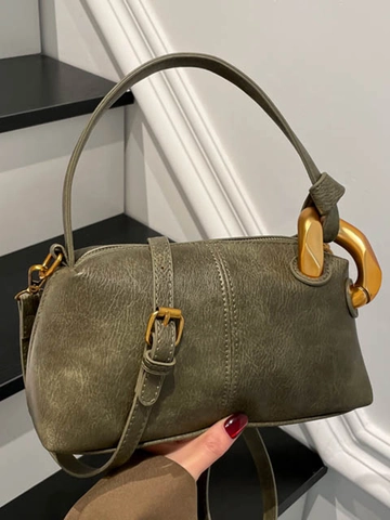 Niche Design Dames PU Leer Schoudertas Retro Urban Minimalistische Handtas Met Gouden Ketting Elegante Commuter Onderarm Tas