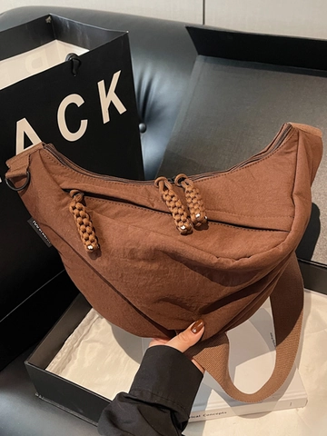 Minimalist Women Nylon Crescent Crossbody Bag Large Capacity Dumpling Bag With Braided Zipper Pull Wide Adjustable Strap