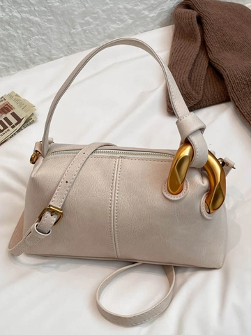 Niche Design Dames PU Leer Schoudertas Retro Urban Minimalistische Handtas Met Gouden Ketting Elegante Commuter Onderarm Tas