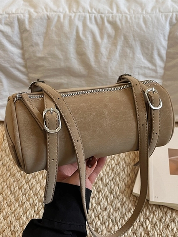 Borsa a Spalla Cilindrica Vintage in Stile Coreano per Donna 2025 Inverno Moda Semplice Borsa Sottoascellare di Nicchia in Flanella