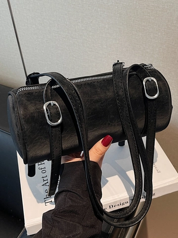 Borsa a Spalla Cilindrica Vintage in Stile Coreano per Donna 2025 Inverno Moda Semplice Borsa Sottoascellare di Nicchia in Flanella