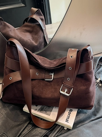Vintage Damen Schultertasche aus Wildleder im großen Tote-Design Mit Retro-Hobo-Stil und verstellbarem Ösenriemen Damen Handtasche
