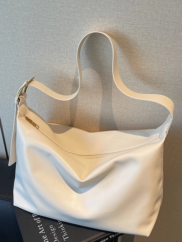 Bolso de Hombro Hobo Minimalista de Gran Capacidad para Mujer Cuero PU Color Sólido Vintage Casual Tote Bag con Correa Ajustable
