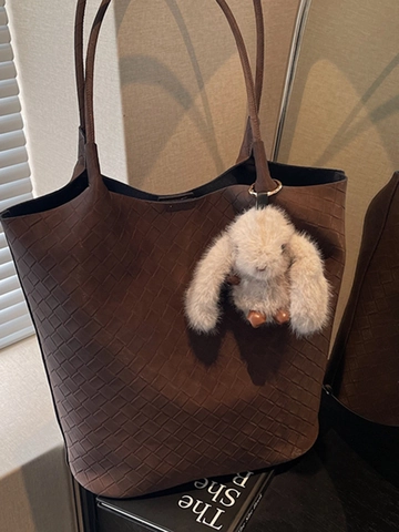 Large Capacity Woven PU Leather Tote Bag For Women Vintage Urban Minimalist Patchwork Shoulder Bag Casual Office Commuter Handbag